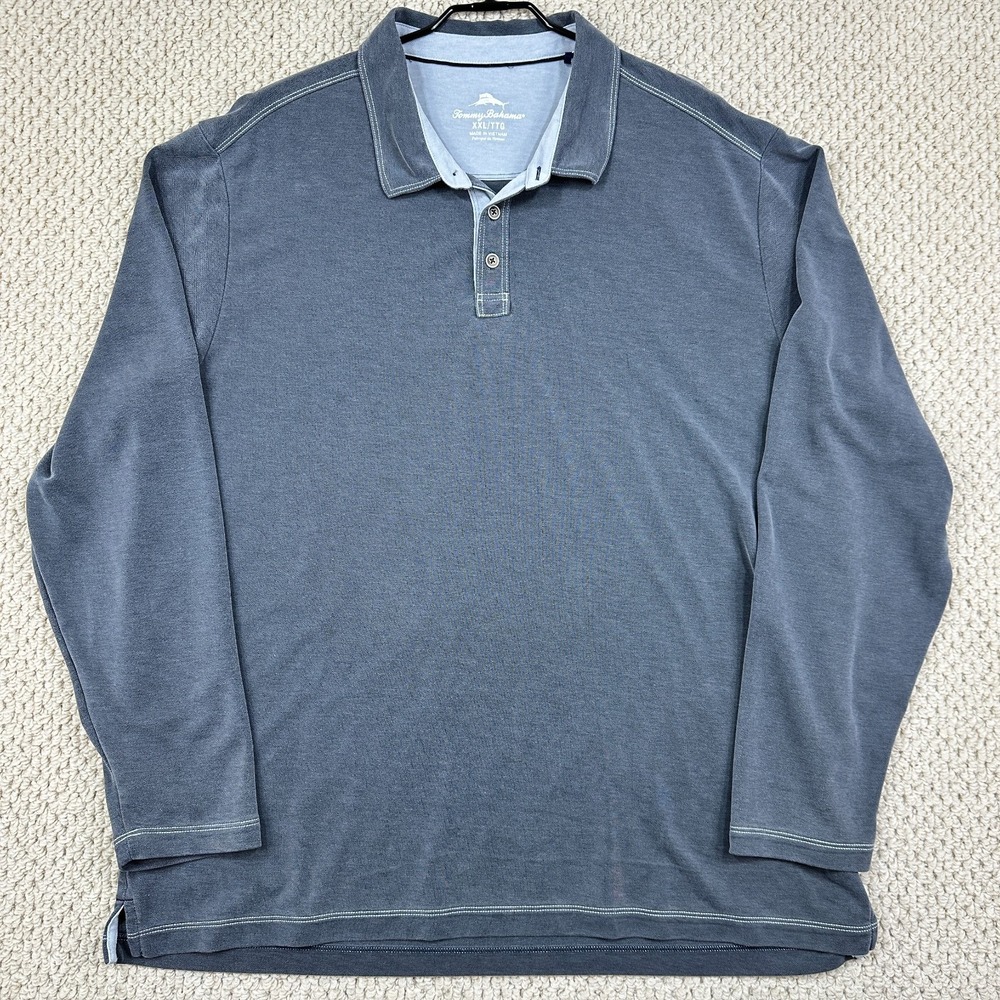 Tommy Bahama Polo Mens 2XL Charcoal Gray Long Sleeve Performance Shirt Reg Fit